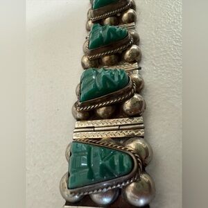 Antique Mexico silver and green stone bracelet